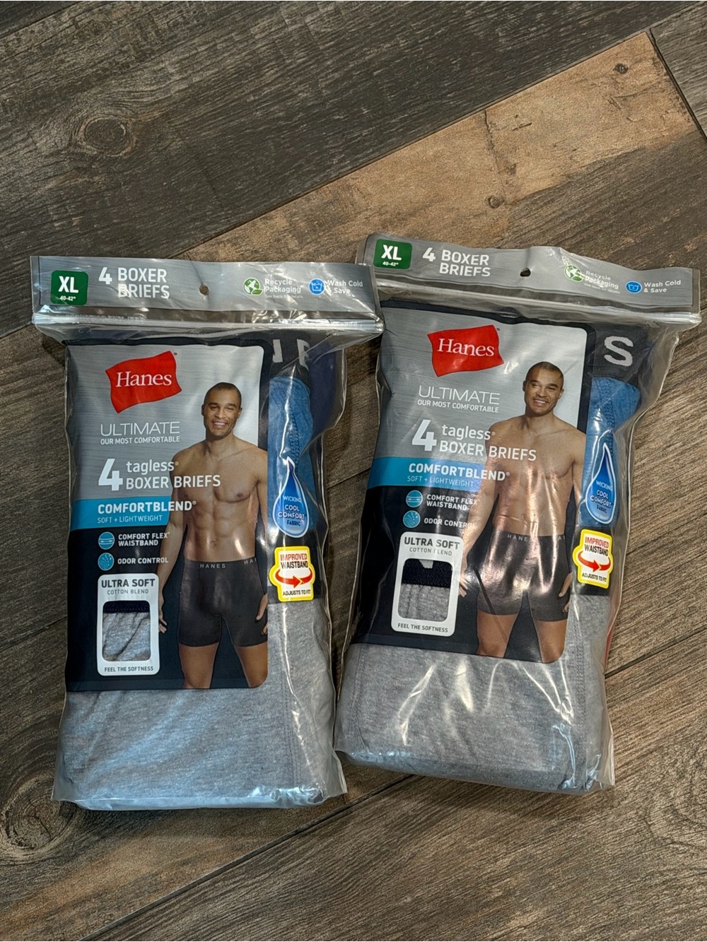 2 packs Hanes XL 4-Pack Tagless Boxer Briefs - Gray